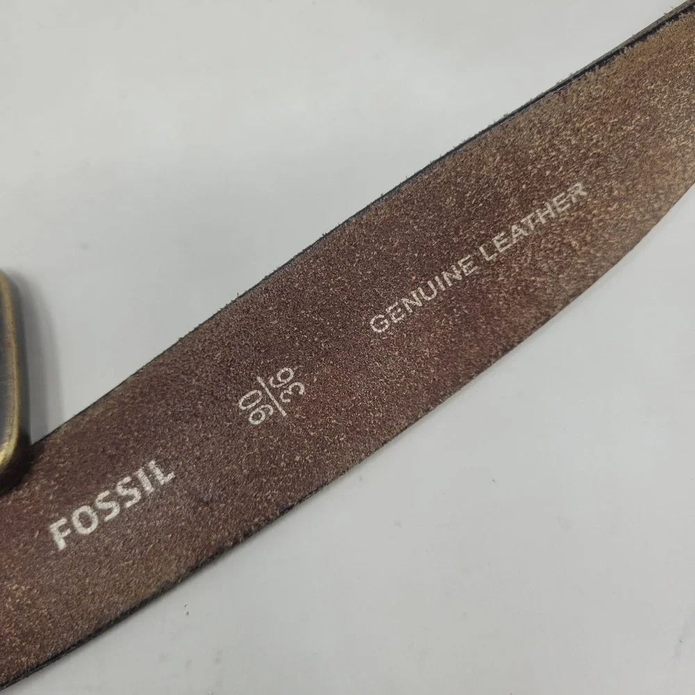 Fossil Belt Mens 36 Brown Leather Stitched Edge Casual Rugged Industrial Utility